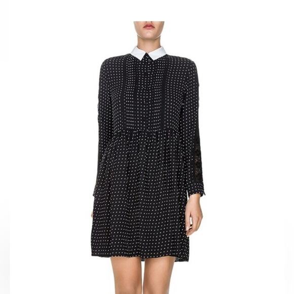The kooples Peter Pan collar black polka dot “Wednesday” dress size small - Picture 2 of 6